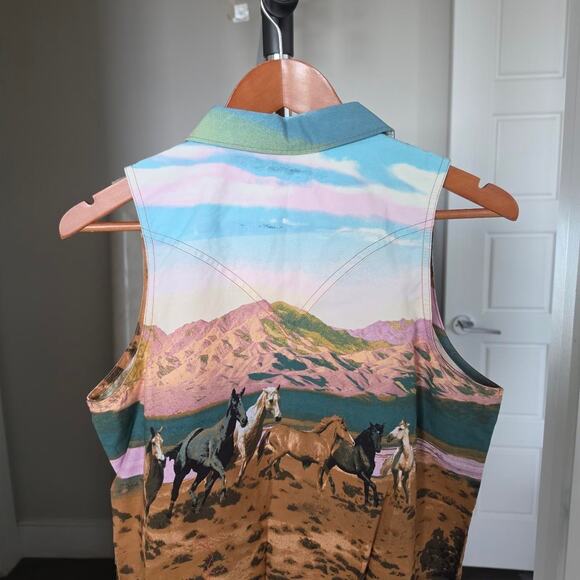 Wrangler Retro Americana Sleeveless Western Snap Shirt Blue Pink Size M NWT - Picture 5 of 6